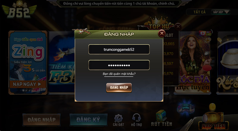 Đăng nhập B52 CLUB